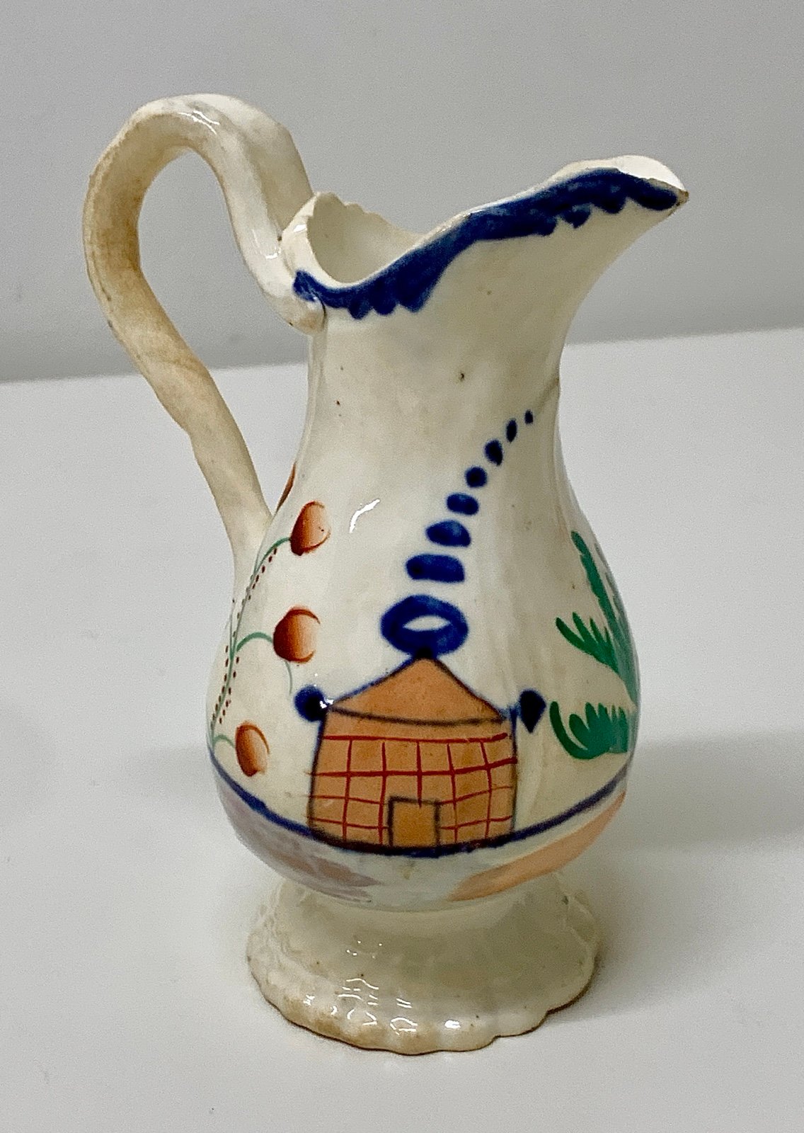 19th Century Antique Gaudy Welsh Village Pattern Creamer Pitcher Jug
