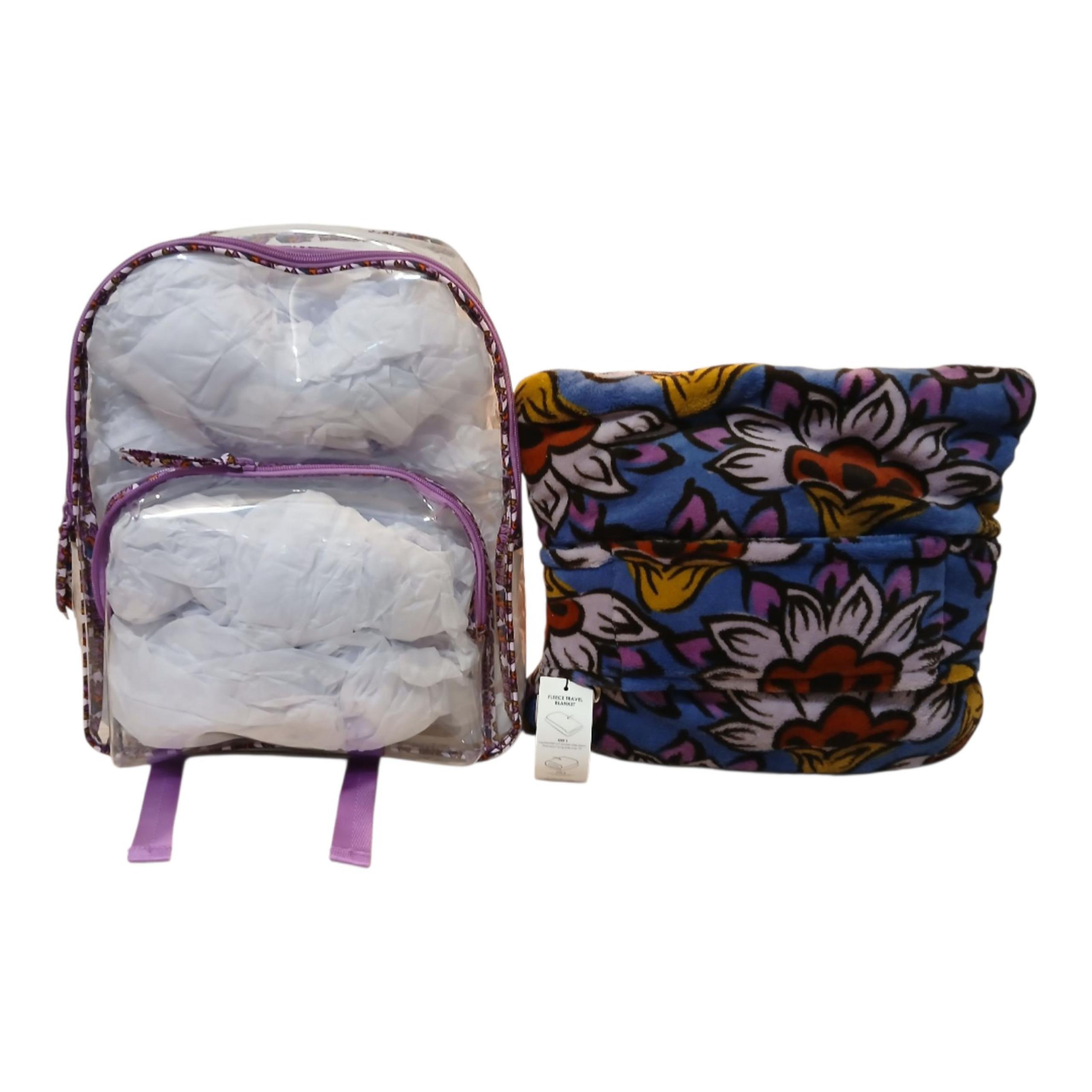 Vera Bradley clear backpack and travel blanket combo Scaevola Fan