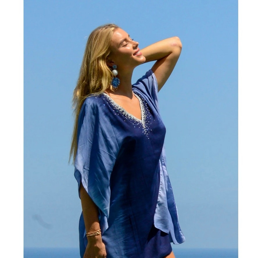 Walker & Wade Goddess Kaftan / Starry Night Navy Beaded Cover up Size XL