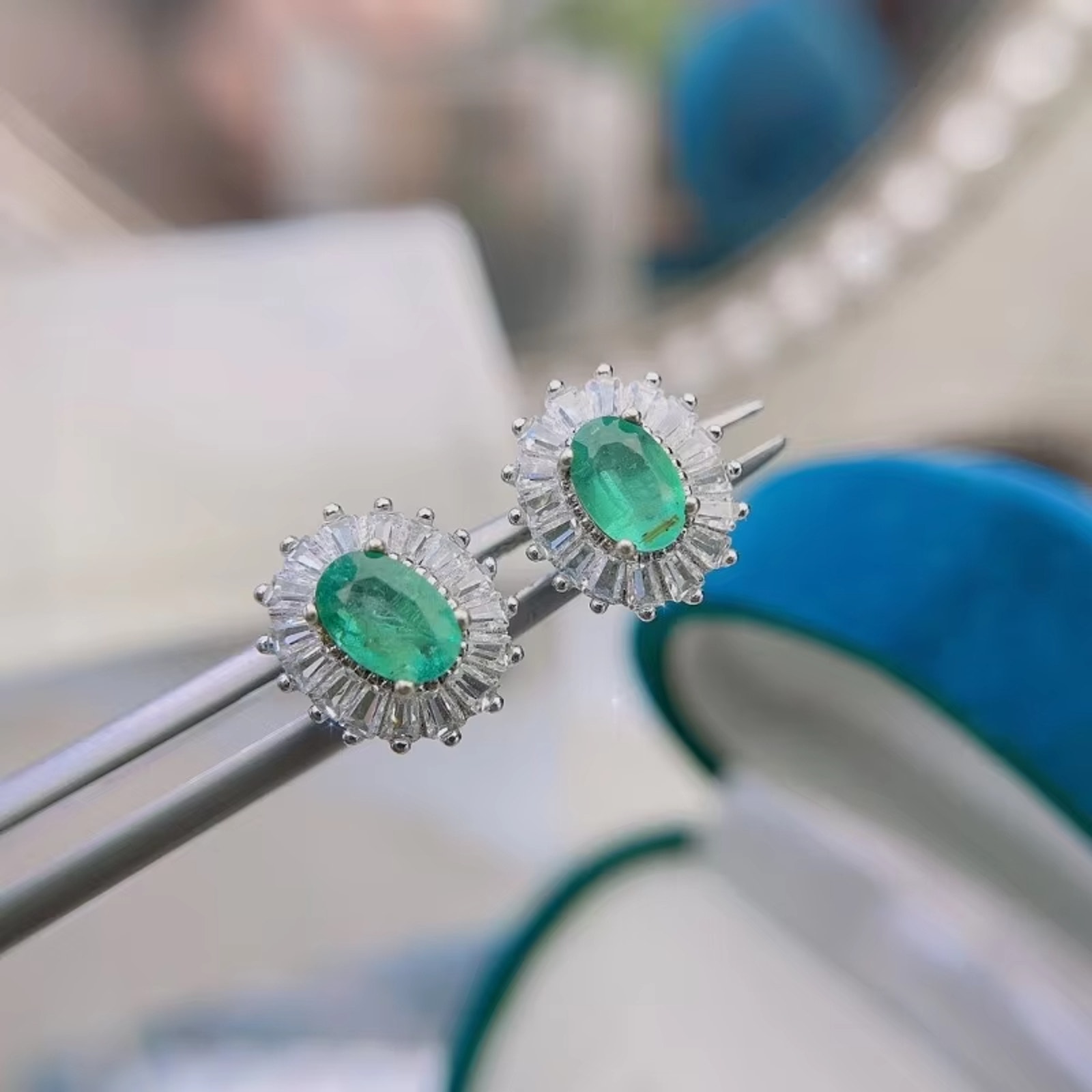 Natural Emerald Earrings, Colombian Emerald Stud Earrings Pear Cut 4x6mm