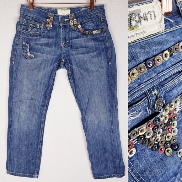 Taverniti Y2K Jeans Los Angeles Janis Crop Low Rise Embellished Distressed sz 27