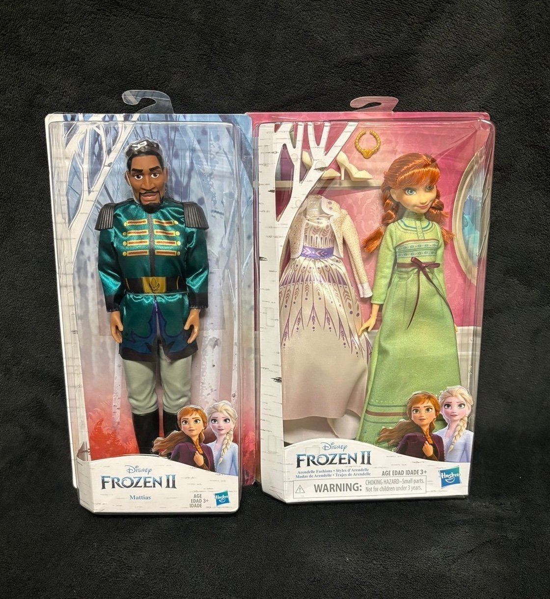 2- Disney Frozen-2 Dolls: Anna w/ Nightgown & Day Gown & Lieutenant Mathis -NEW