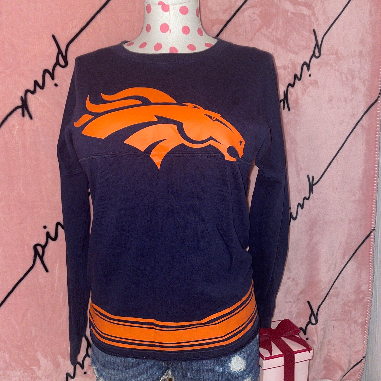 *RARE VICTORIA'S SECRET PINK NFL Football Collection Denver Broncos Crew XS R1
