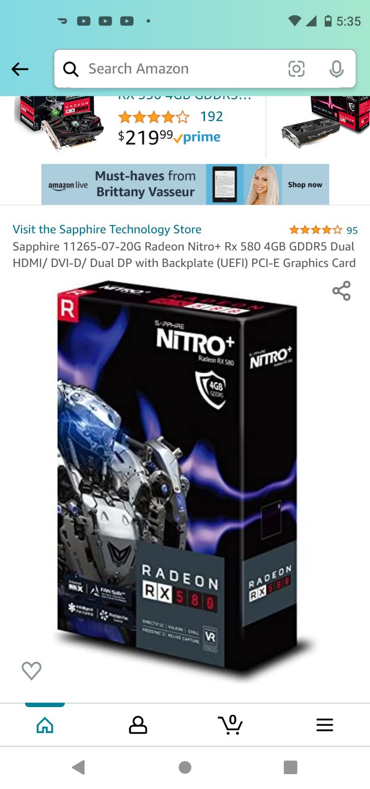 Sapphire 11265-07-20G Radeon NITRO+ RX 580 4GB GDDR5 DUAL HDMI / DVI-D / DUAL
