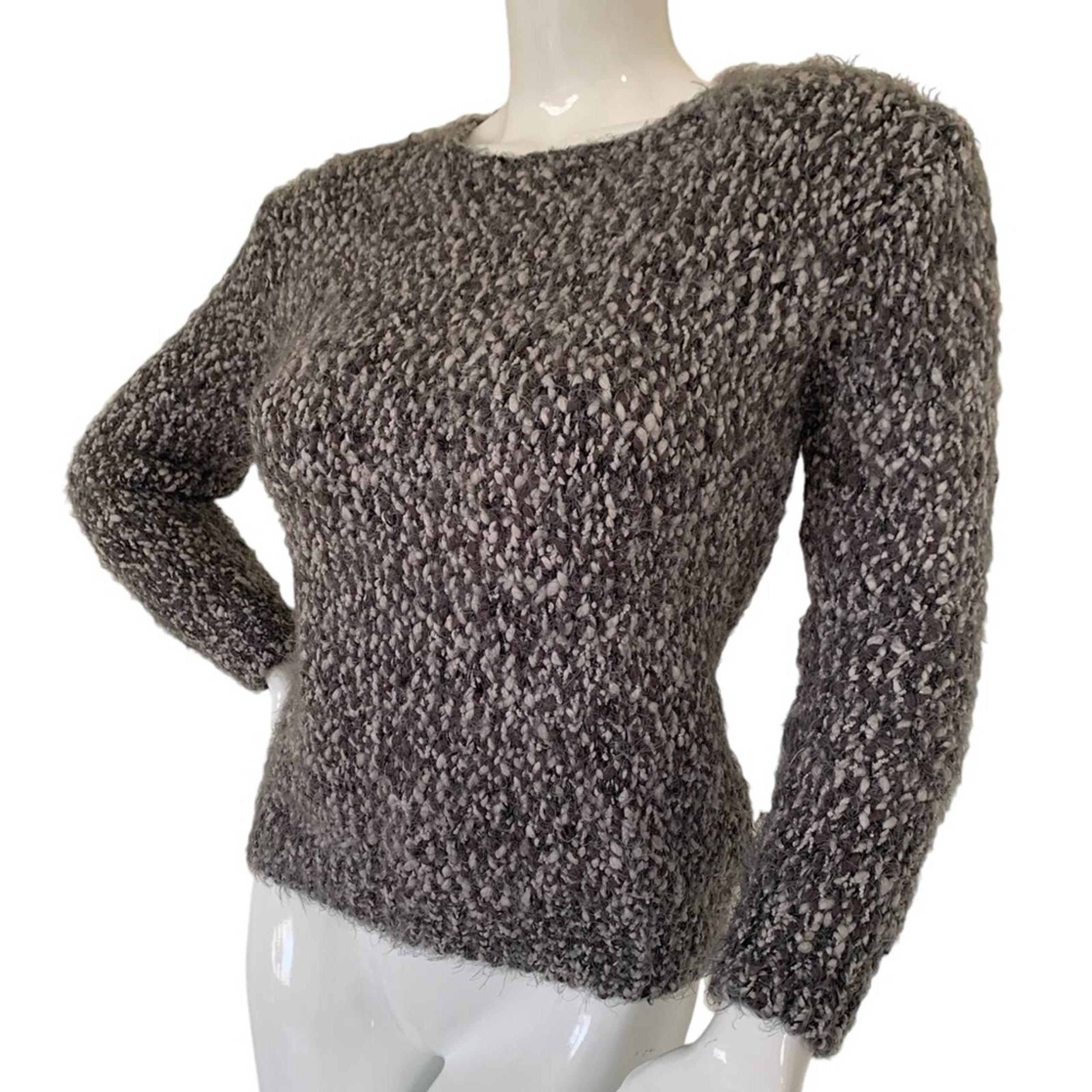 Philosophy lux knit sweater top marled Grey & White popcorn career fun warm sz S