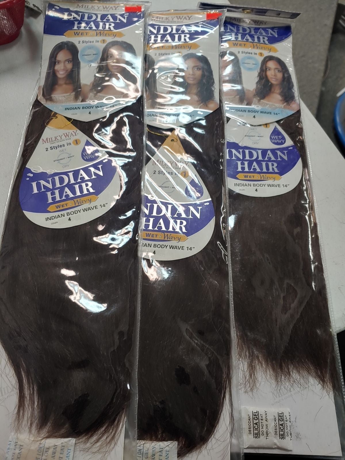 3 Pack Milky Way 100% Human Hair- Wet N Wavy- -Indian Hair 14in -#4 -Indian Bod