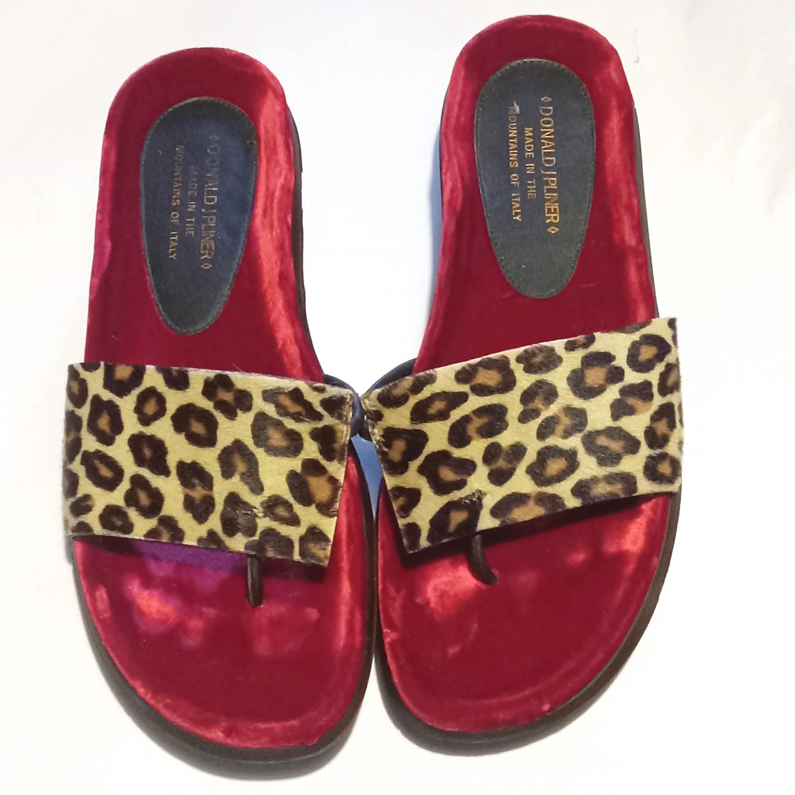 Donald J Pliner Calf Hair Cheetah Print Red Velvet Sandals Size 9.5