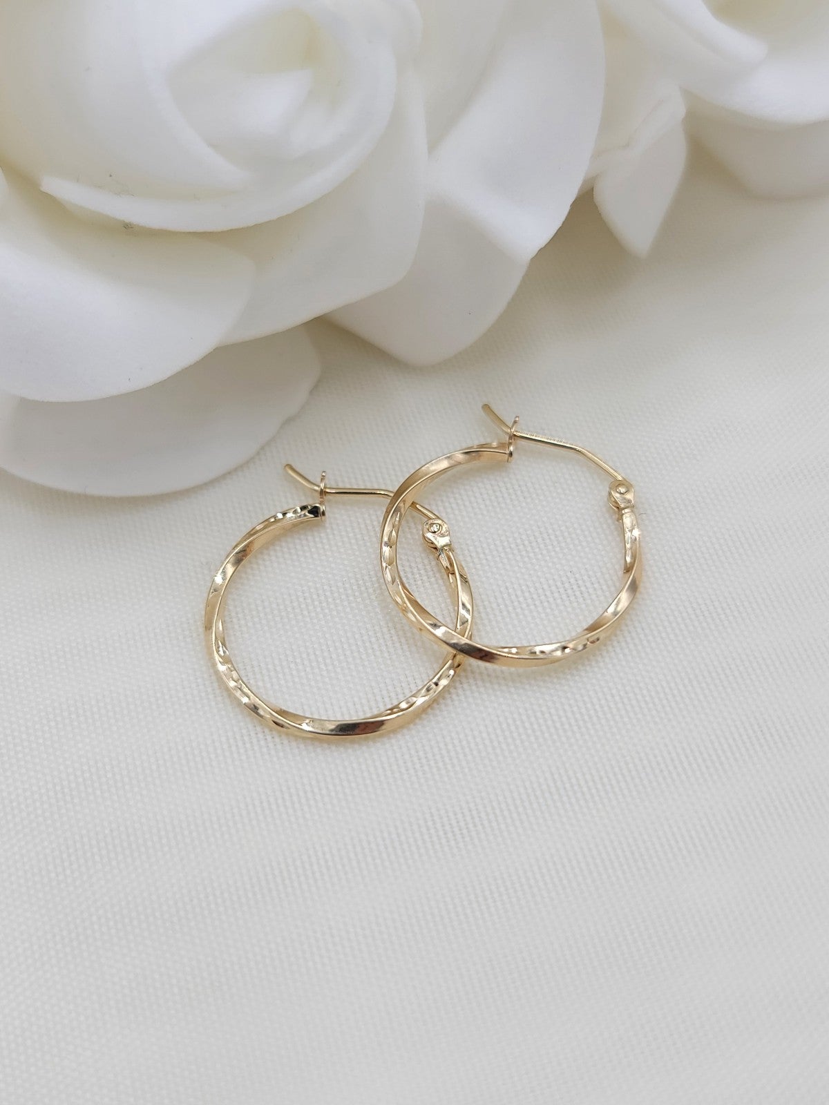 Small Solid 14k Gold twisted hoop earrings