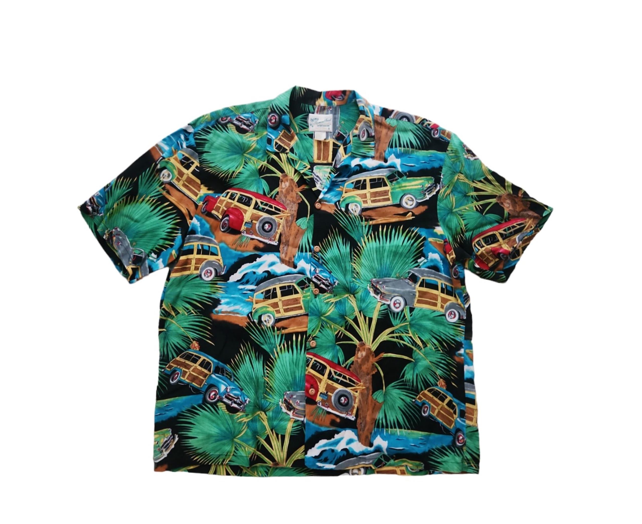 VTG Diamon Head Sportswear Hawaiian Classic Woody Cars surf board Men's SZ XL