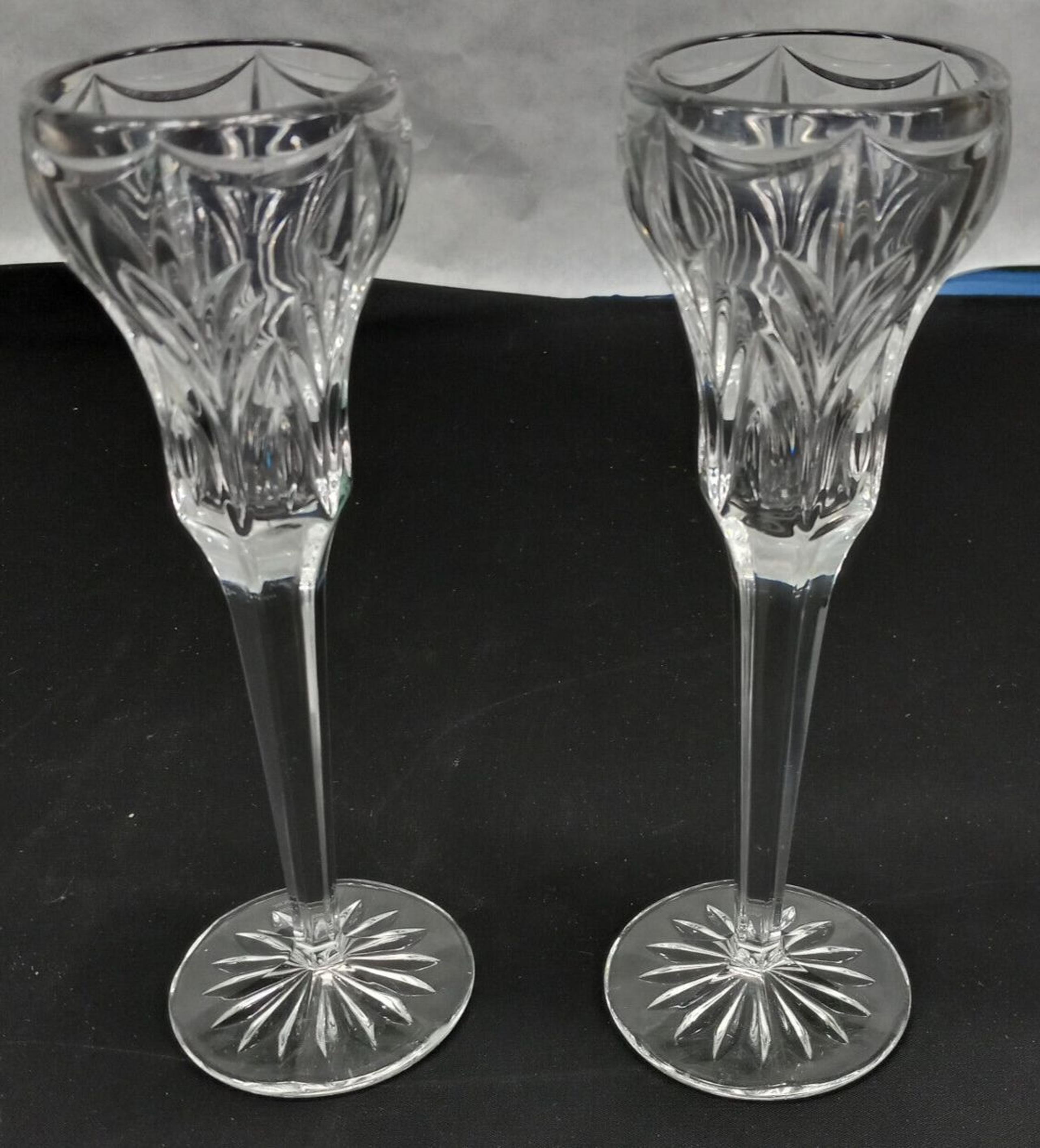 Marquis by Waterford Pair of Vintage 90s Canterbury Crystal 8 1/2" Candlesticks