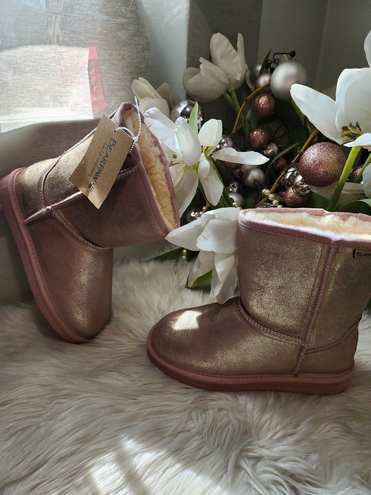 BEARPAW Elle Exotic Youth Classic Suede Pink Glitter boots size5