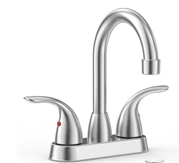 #2817 4 Inch Brushed Nickel Centerset Bathroom Sink Faucet, 2 or 3 Holes 2 Handl