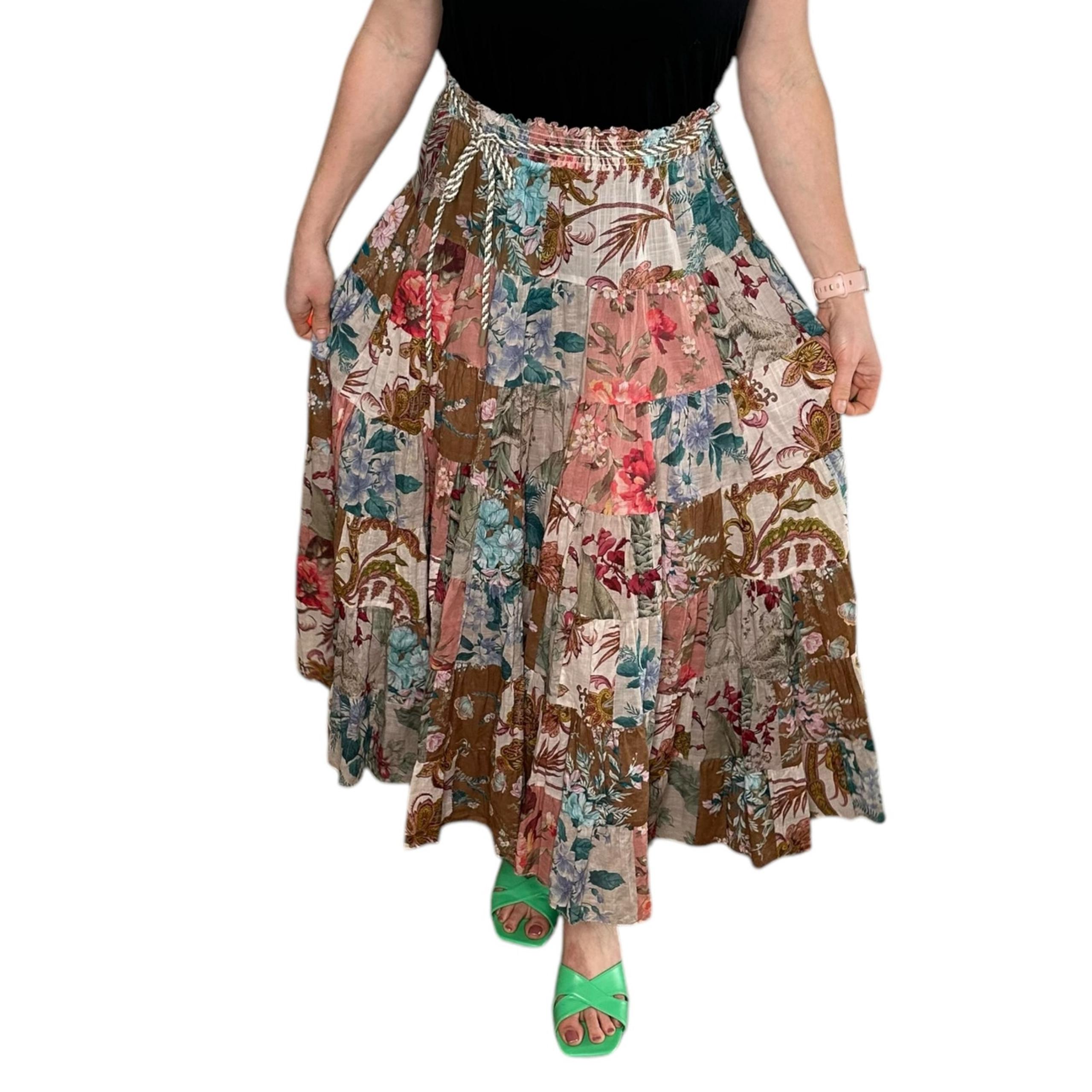 Cassia Patchwork Quilted Midi Skirt Women's Size 3 US Large Boho Chic - Zimmermann