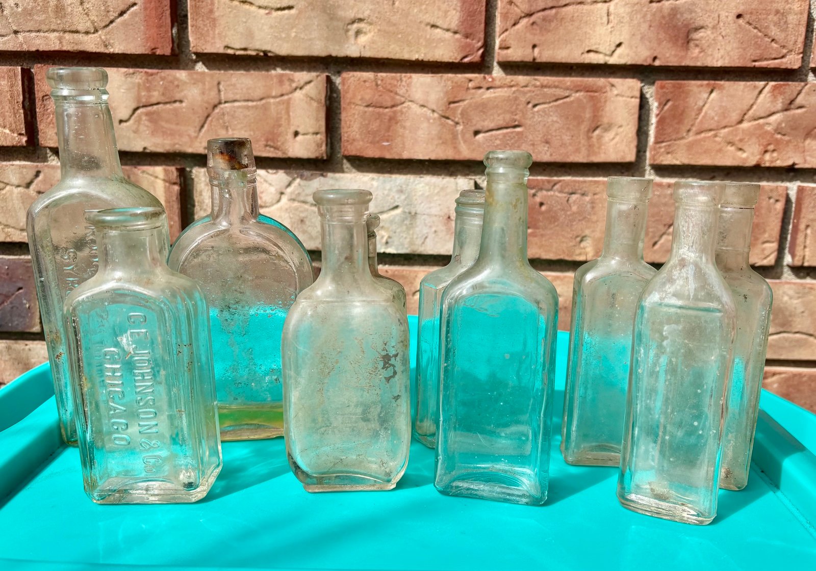 10 piece lot of antique glass bottles