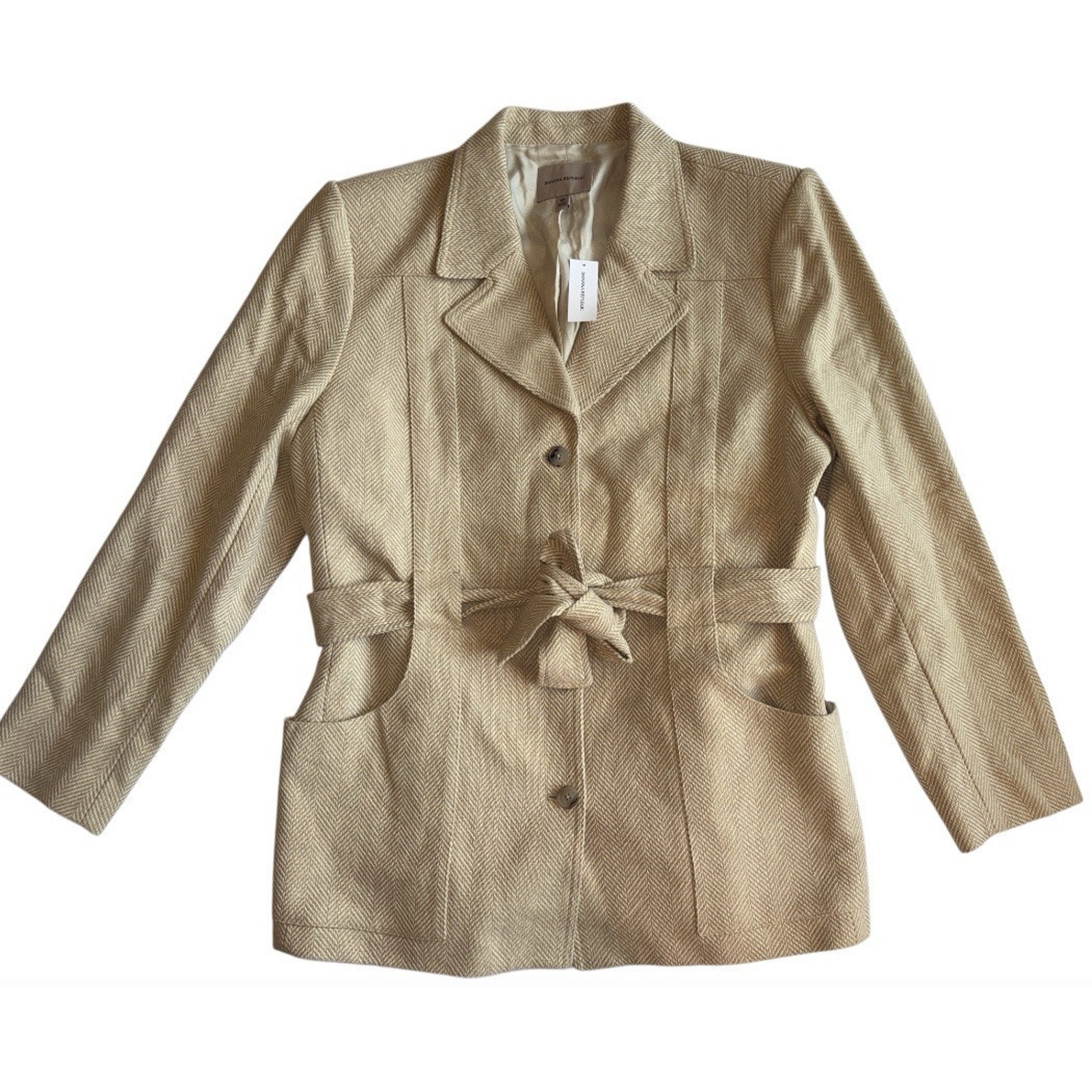 NWT Banana Republic Women’s NORFOLK LINEN-COTTON JACKET Cream Herringbone Sz 18