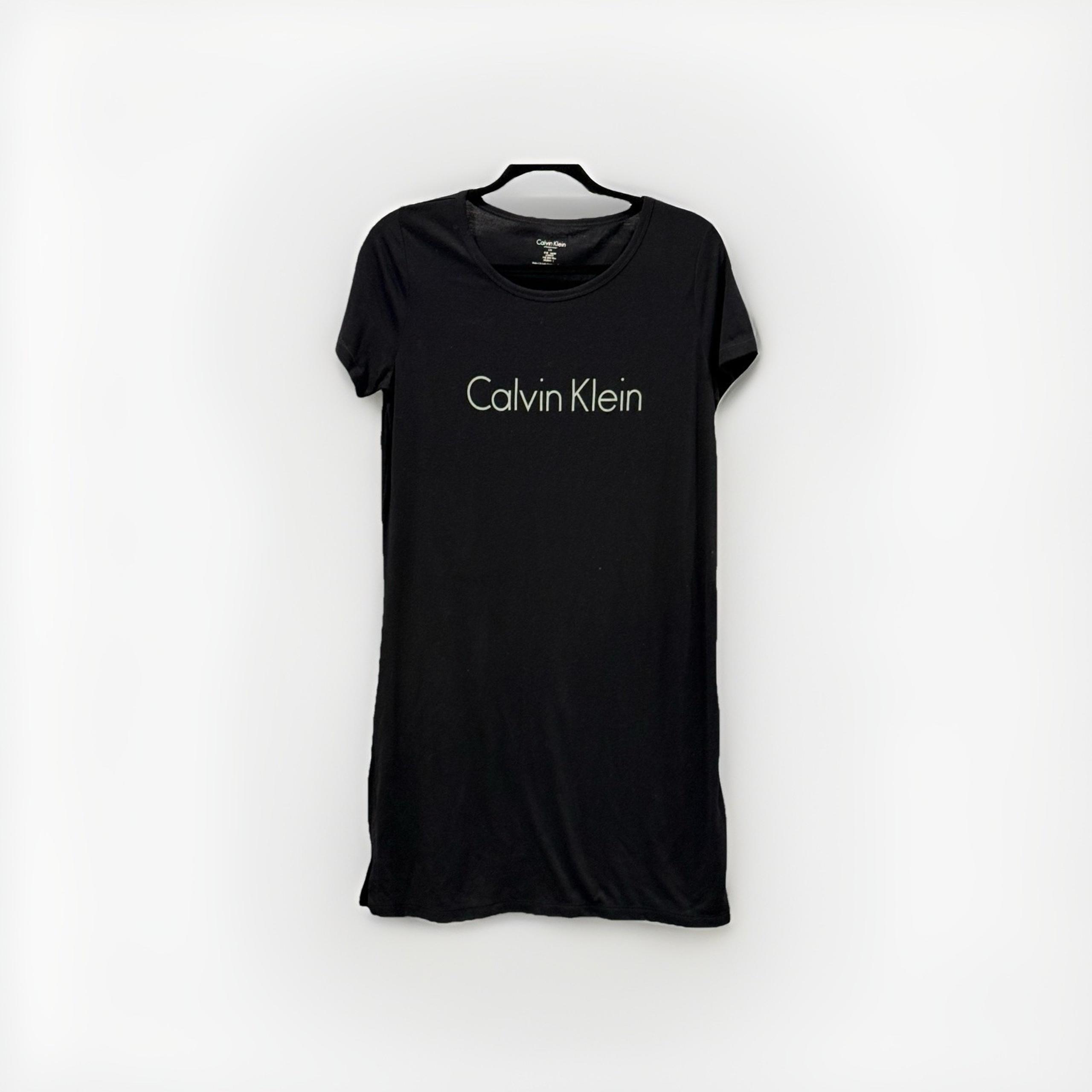 Calvin Klein Women's Black Logo Sleep T-Shirt Dress Size L Large Loungewear