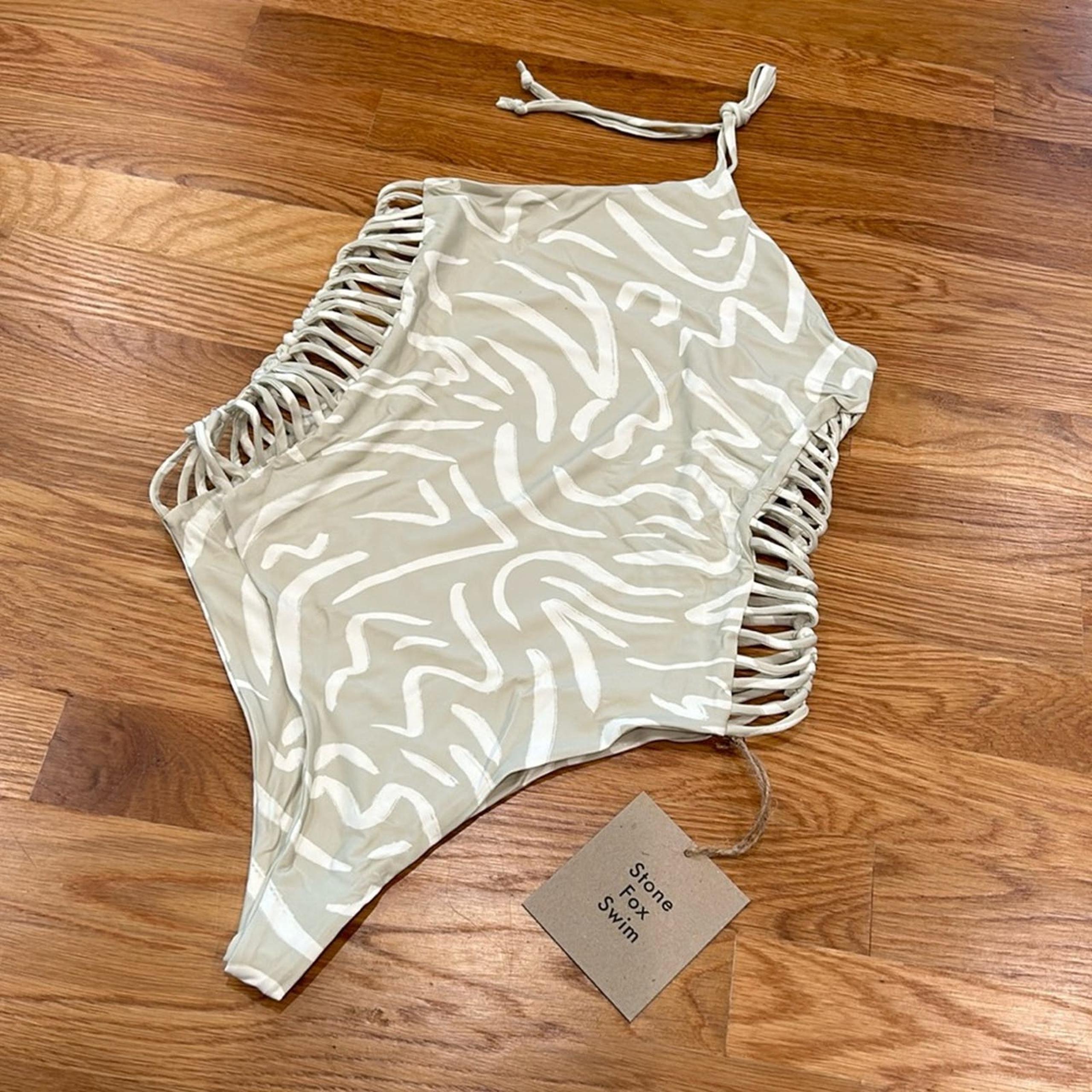 Stone Fox Swim Fella cut out One Piece Halter Swimsuit Aloe Lines Women large