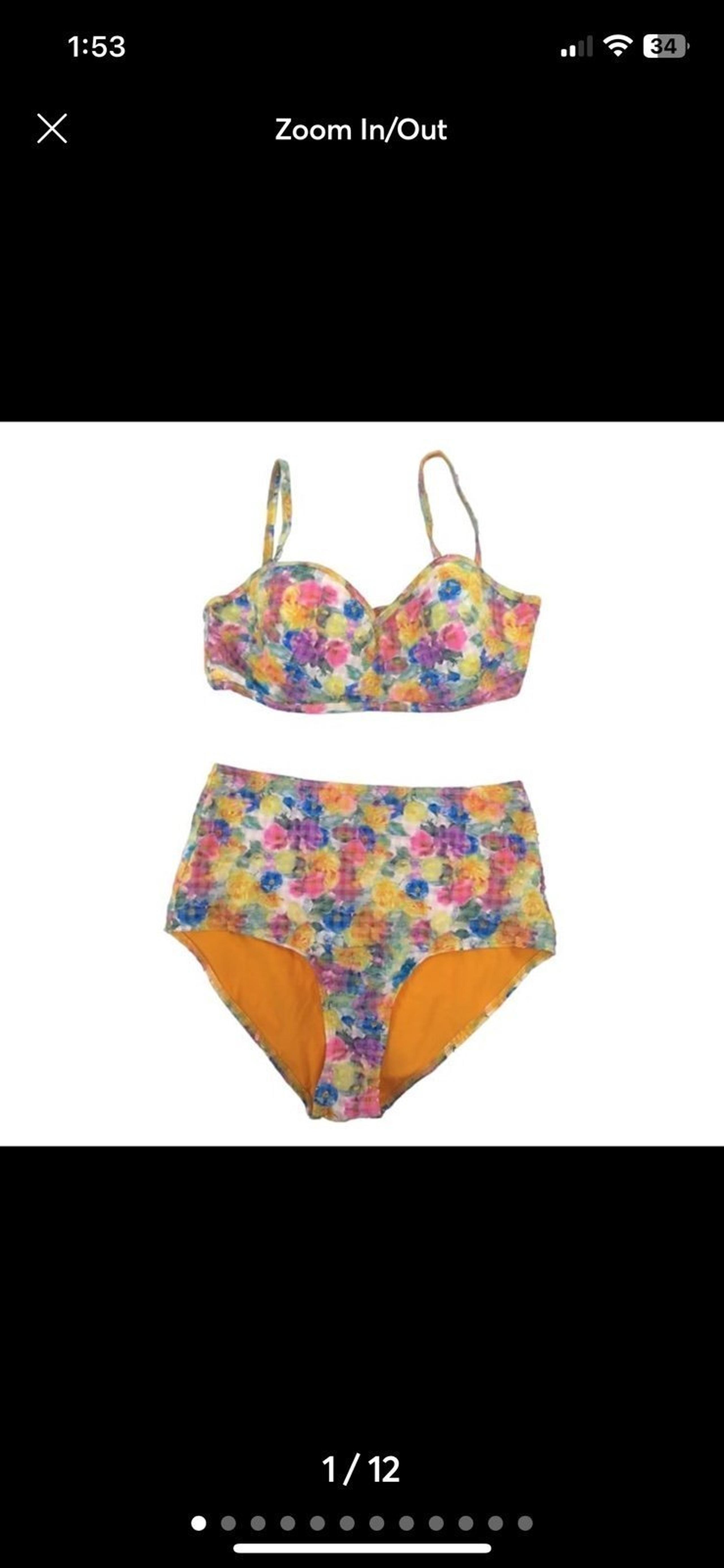 High Dive By ModCloth Retro Floral Print 2 Piece Bikini in Large