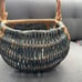 Vtg Handmade Blue Large Buttock Woven Basket With Infinity Knot Vine Handle