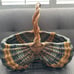 Vtg Handmade Blue Large Buttock Woven Basket With Infinity Knot Vine Handle