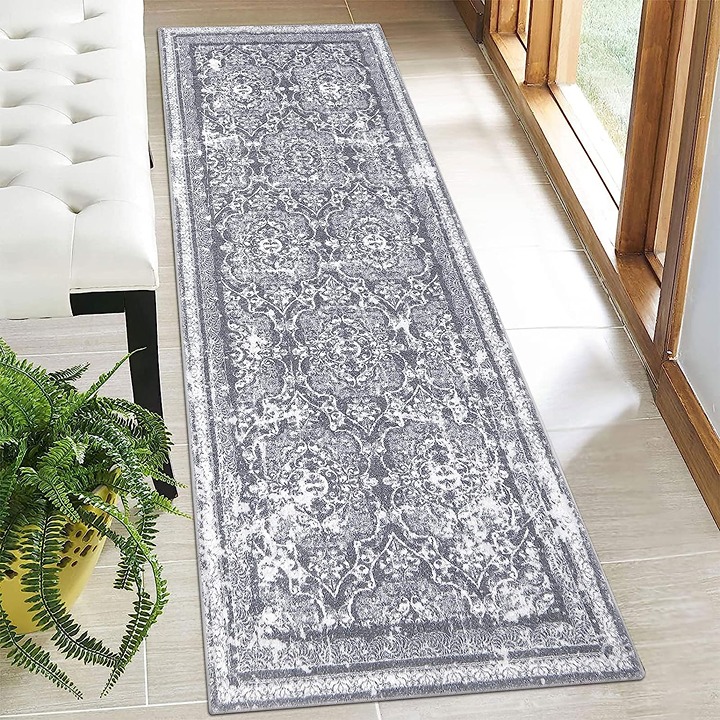 Hallway Runner Rug, Vintage Shaggy Soft Laundry Rug Runner 2' X 6', Grey