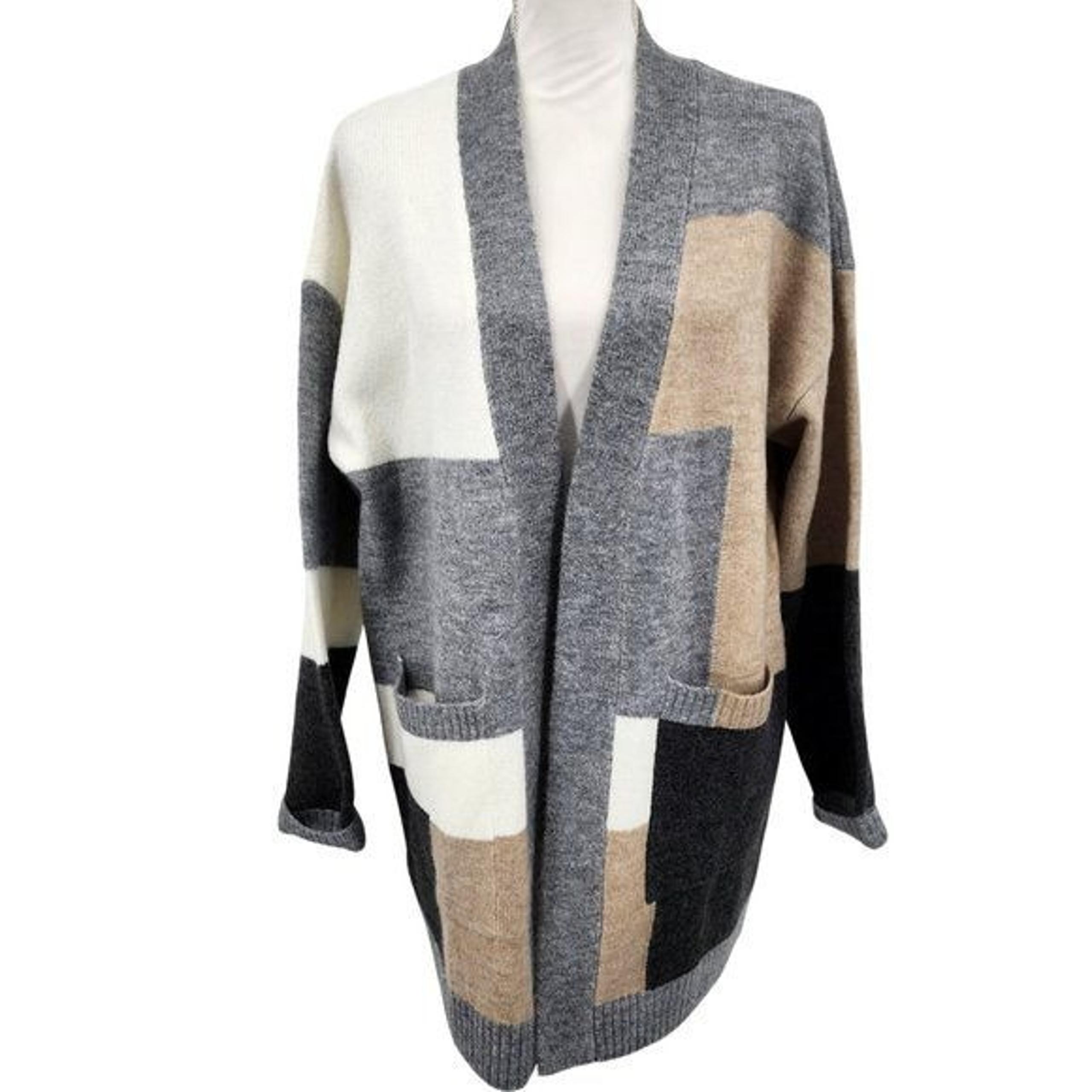 PAPER CRANE Colorblock Open Front Long Cardigan Sweater Small NWT