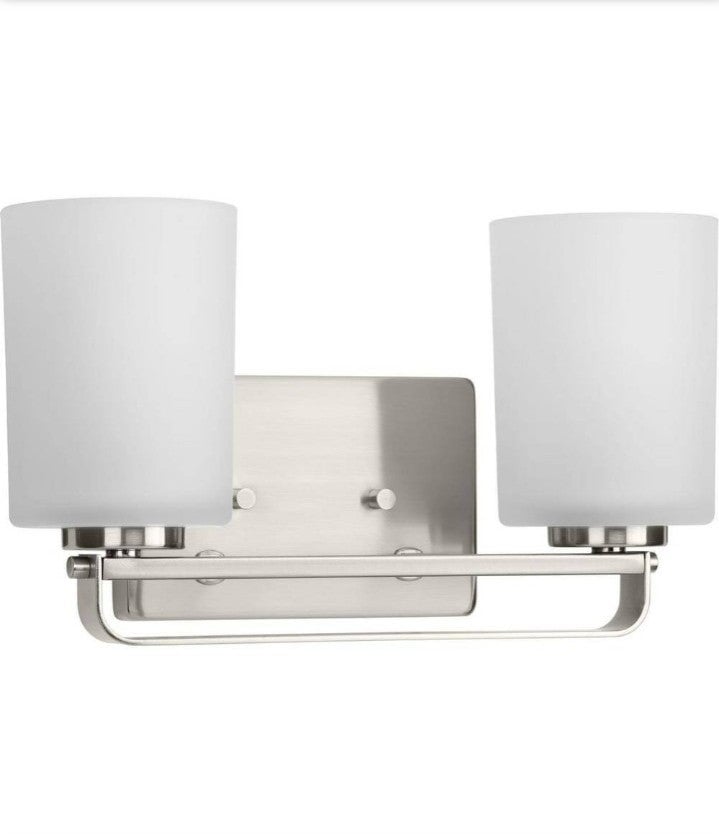 Progress lighting 2-Light Brushed Nickel Etched Glass Modern Farmhouse Bath Vani