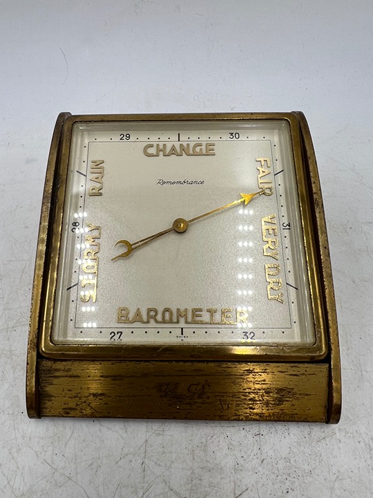 Vintage 1950's 4 L x 3.5 W Gold-Tone Remembrance Desk Top Barometer Swiss Made!