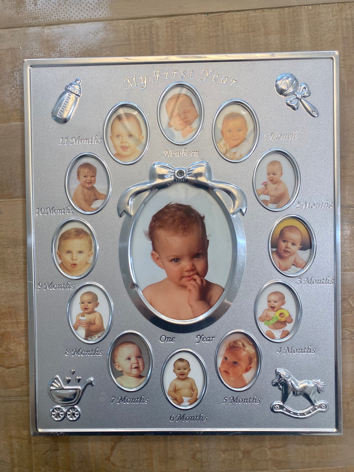 Babys photo album monthly mark My First Year silver frame
