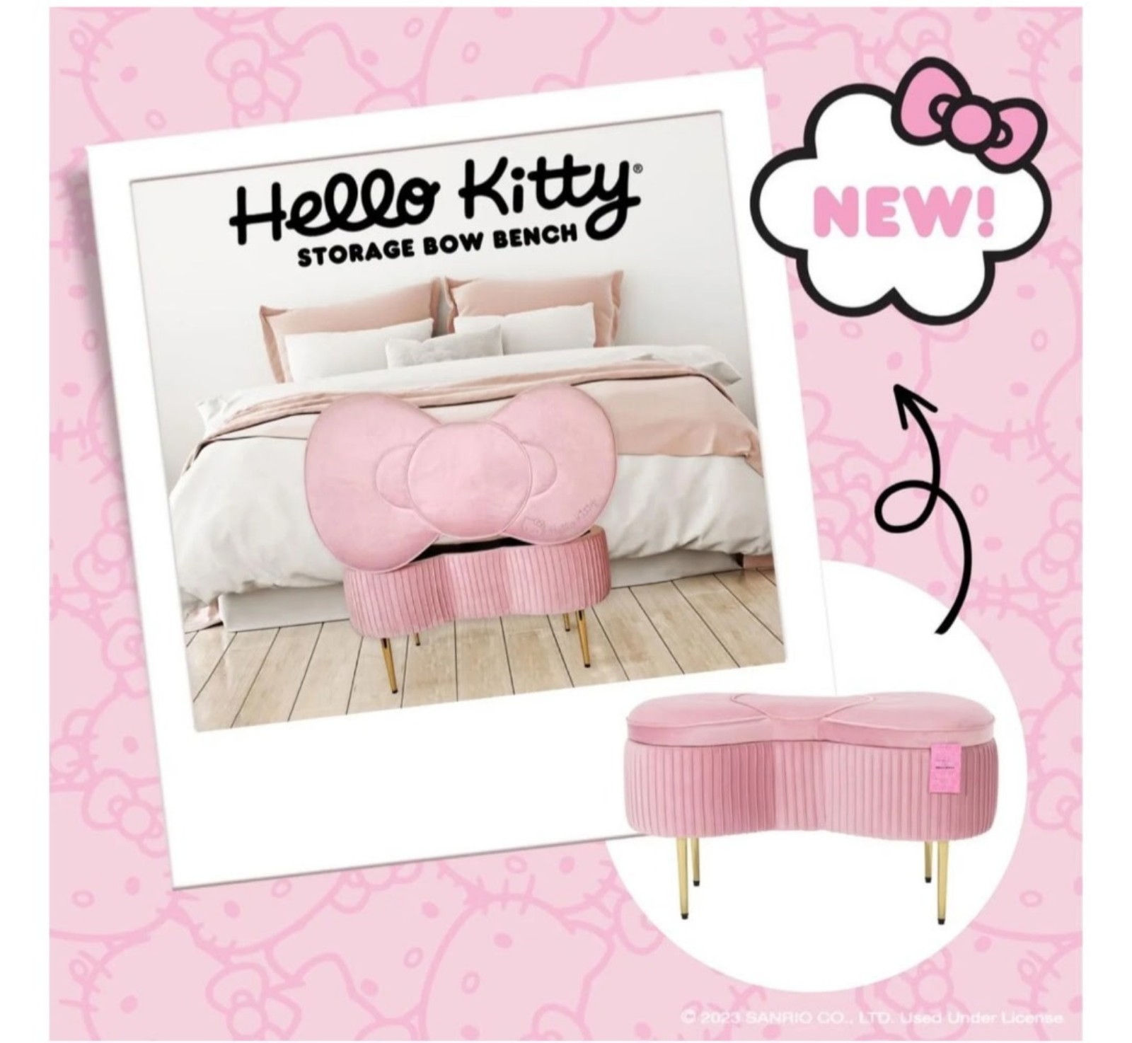 Hello kitty iconic bow ottoman for storage