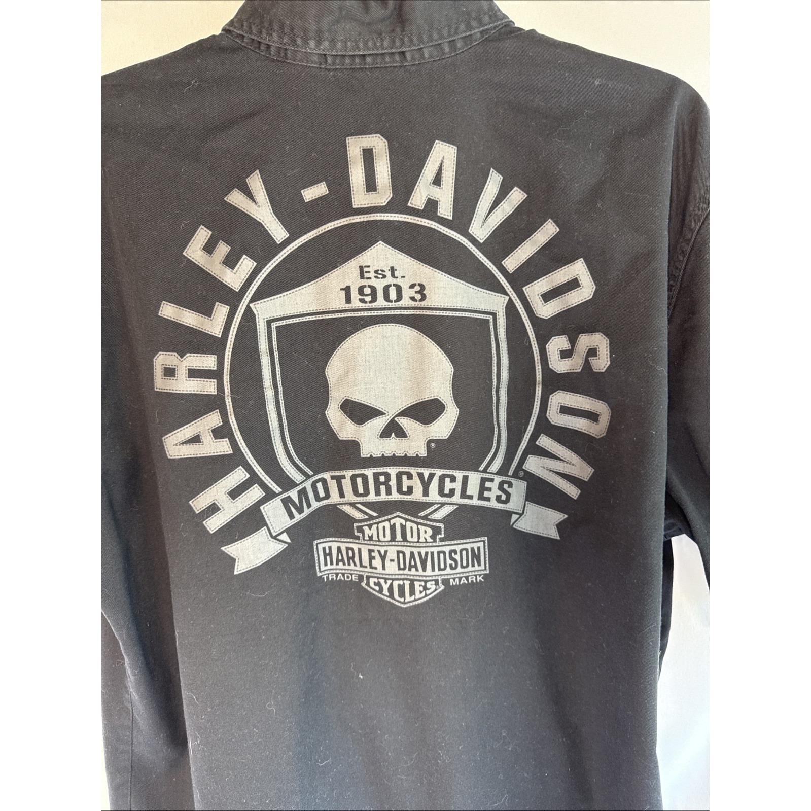 Harley Davidson Shirt Men's LG Black Willie G Skull Button Up Biker Motorcycle