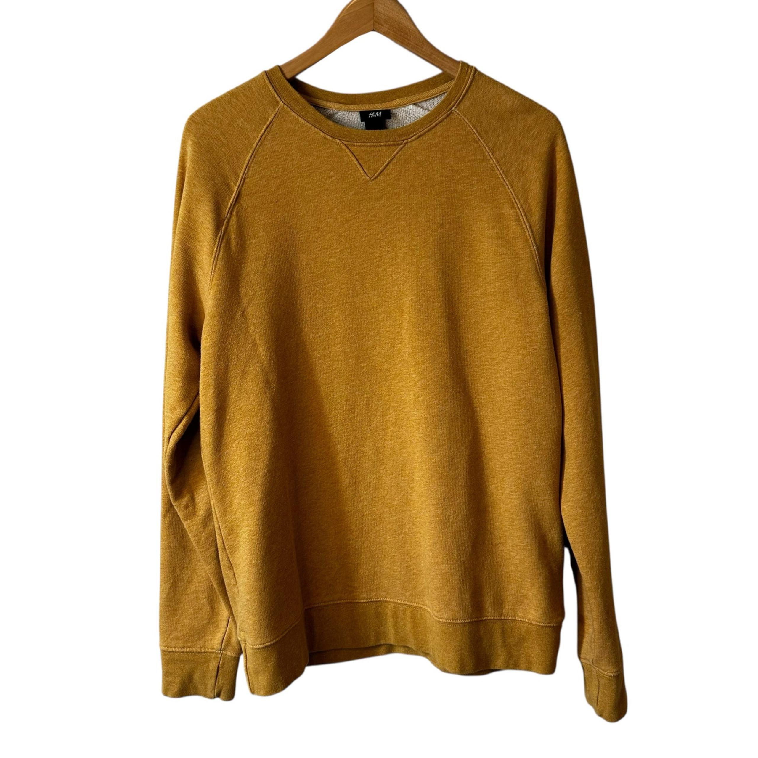 H&M Men’s Crew Neck Pullover Sweatshirt Jumper Mustard Yellow Size Large