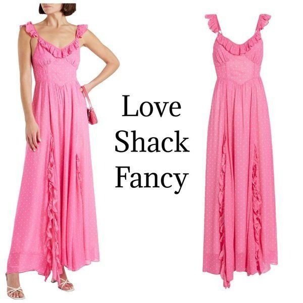 LoveShackFancy Hot Pink Cherry Junia Maxi Dress Sz 2 NWT