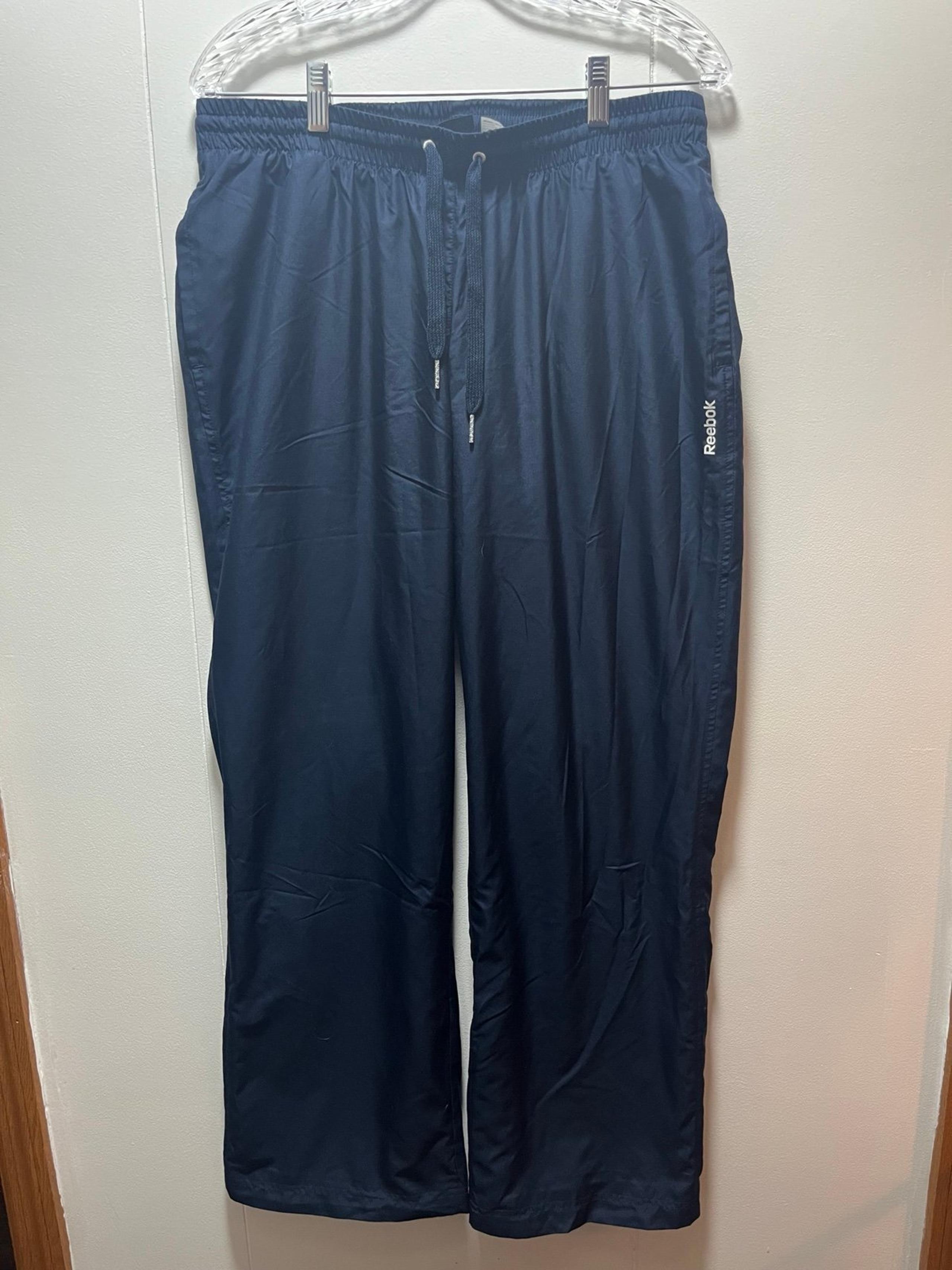 Reebok Navy Drawstring Plain Stretchy Windbreaker Nylon Pants Womens Size Large