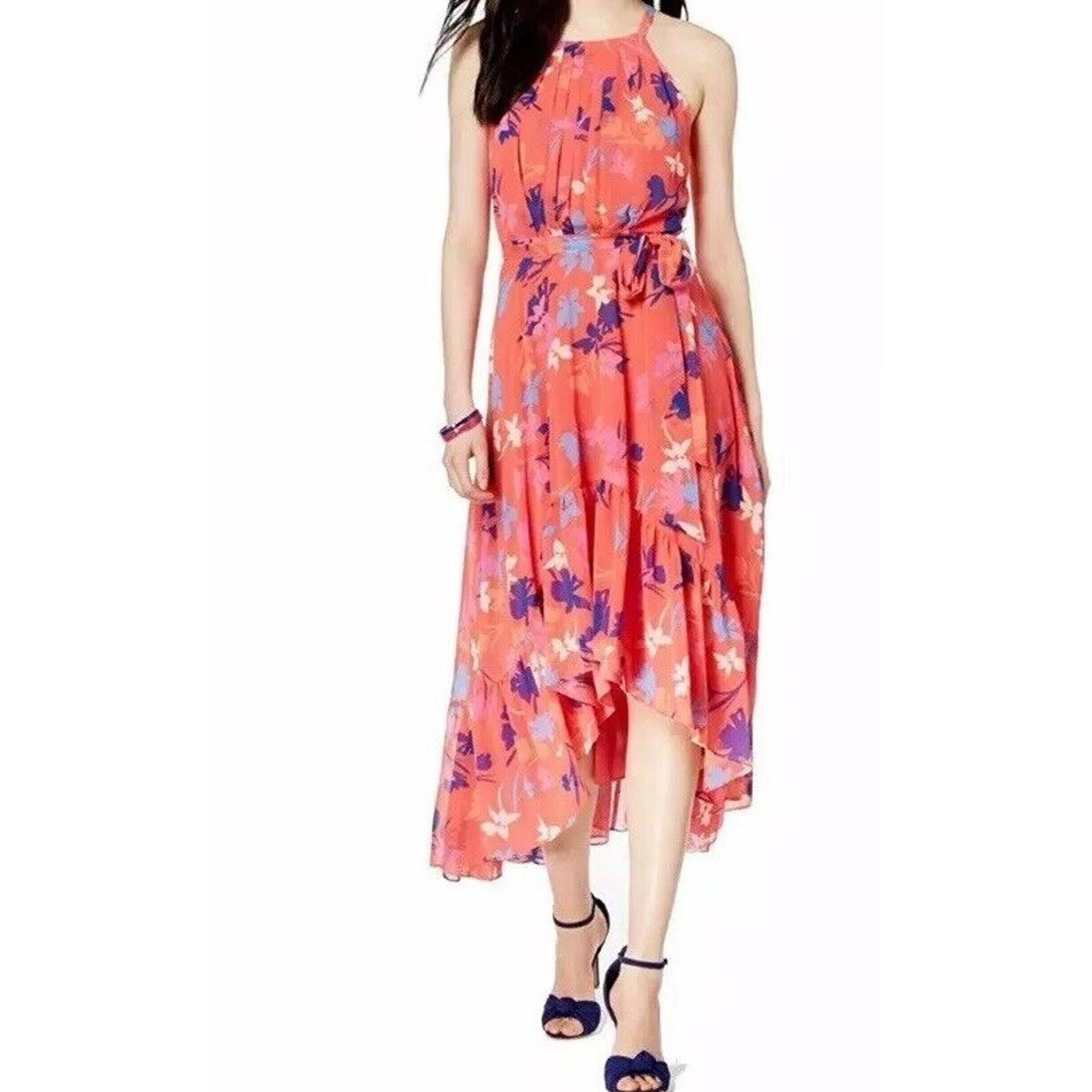 Vince Camuto Floral Dress Women's 10P Chiffon Halter High-Low Fairy Easter Boho