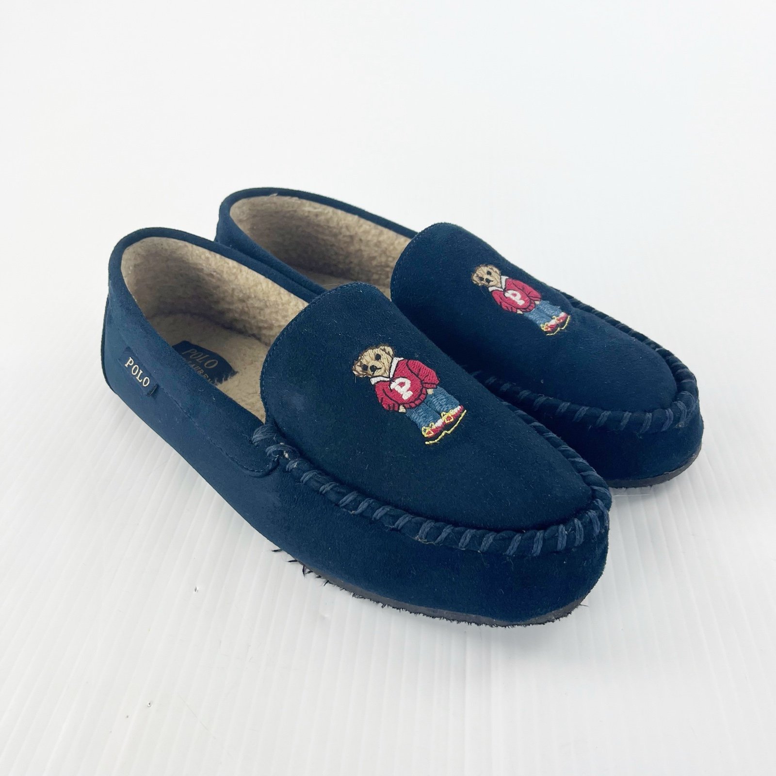 Polo Ralph Lauren Dezi IV Bear Blue Slip On Moccasin Slippers Shoes AS IS
