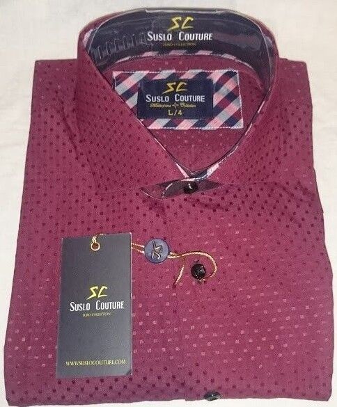 SUSLO COUTURE MASTERPIECE COLLECTION - Mens Button-Down Shirt Burgandy Size L 4