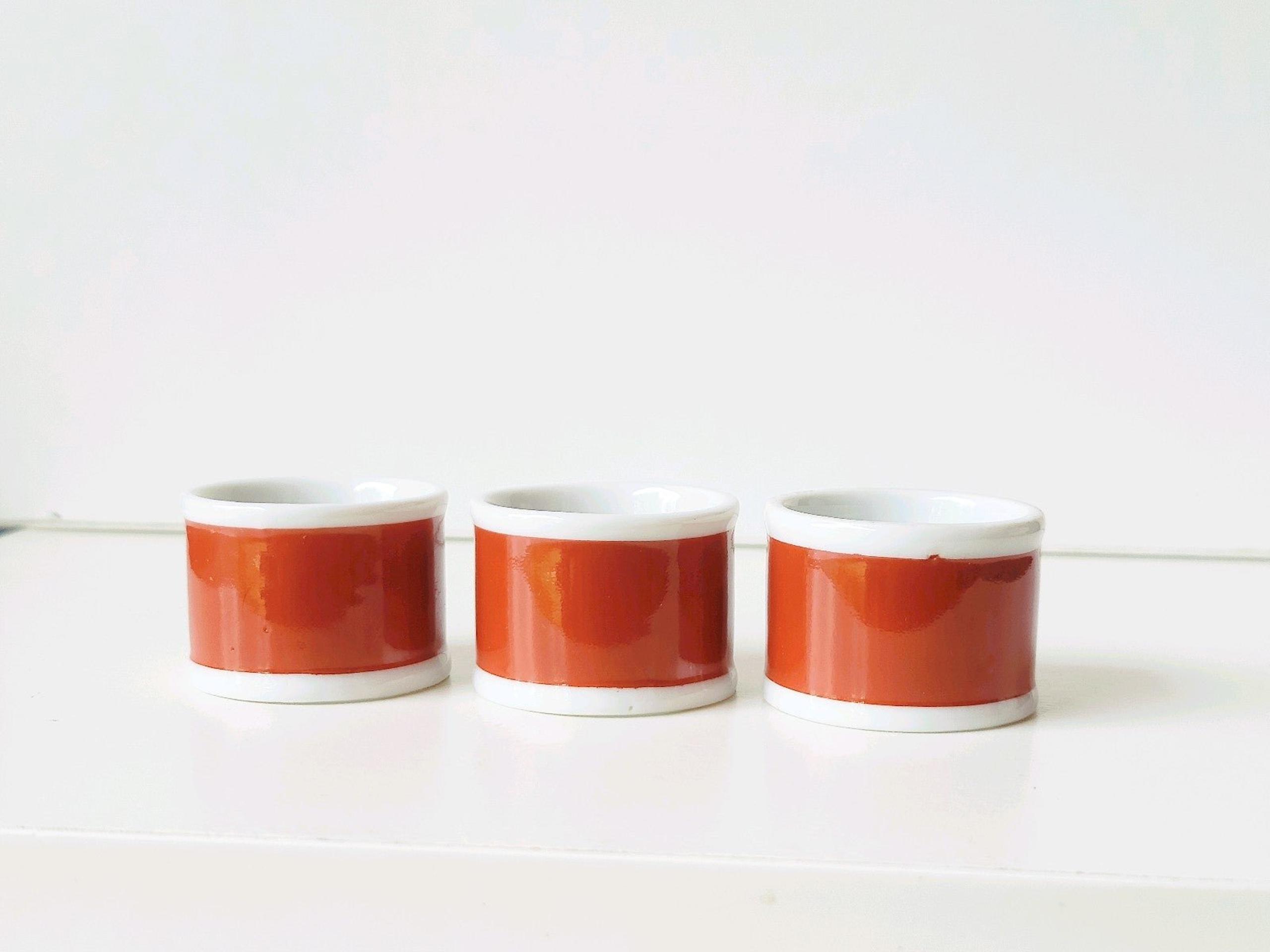 Set 3 Napkin Rings Dark Orange Red Vintage Ceramic