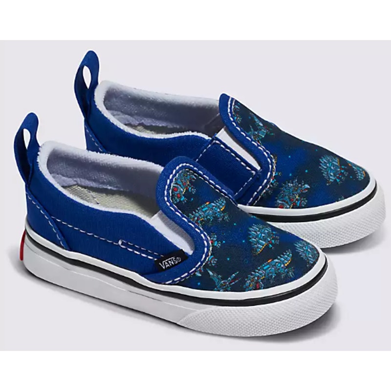 Vans Toddler Slip-On V Shoe Robotic Dino Blue/True White Size 4.0TD NEW