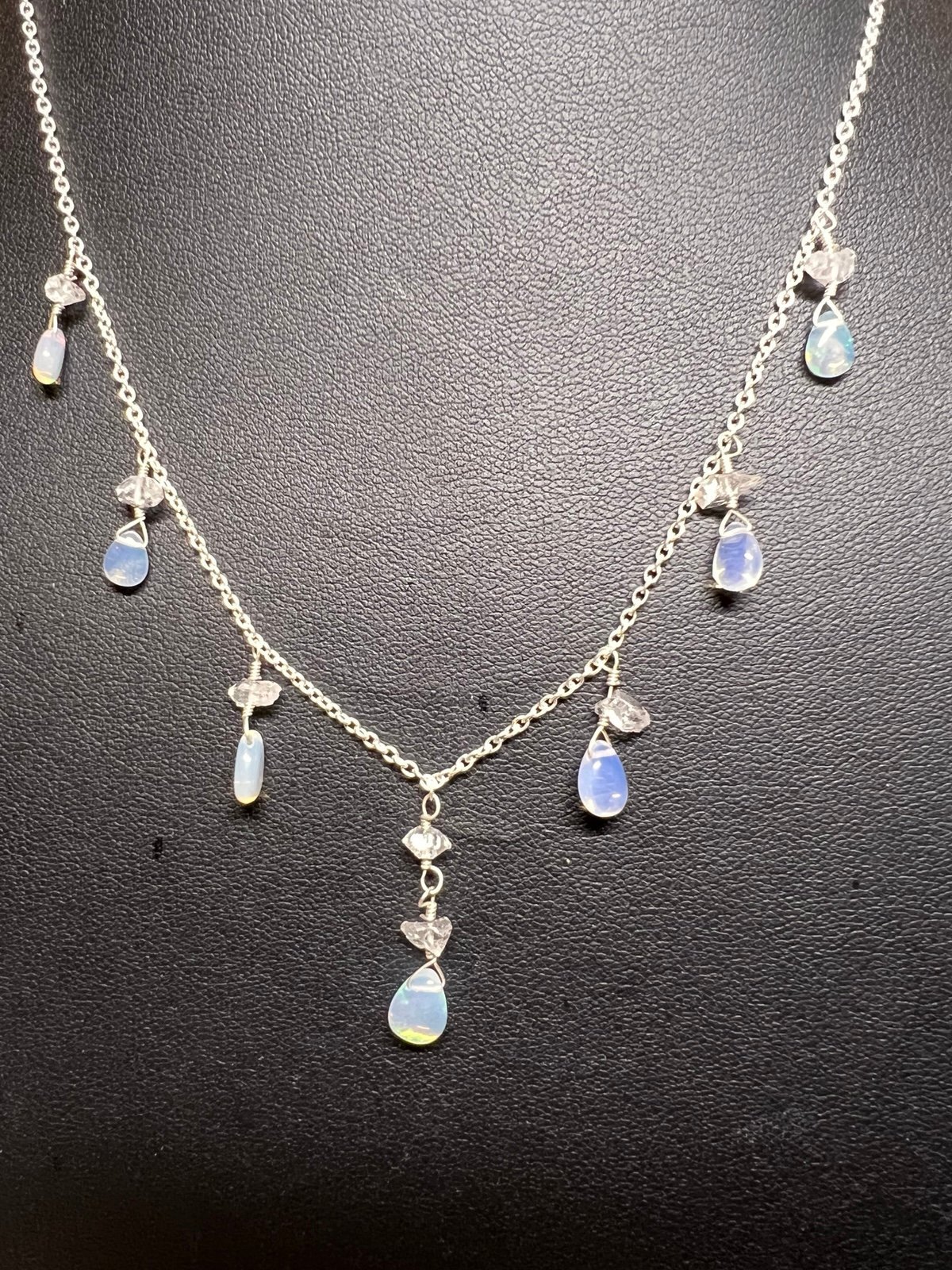 Ethiopian Opal Teardrops with Herkimer Diamonds Sterling Silver