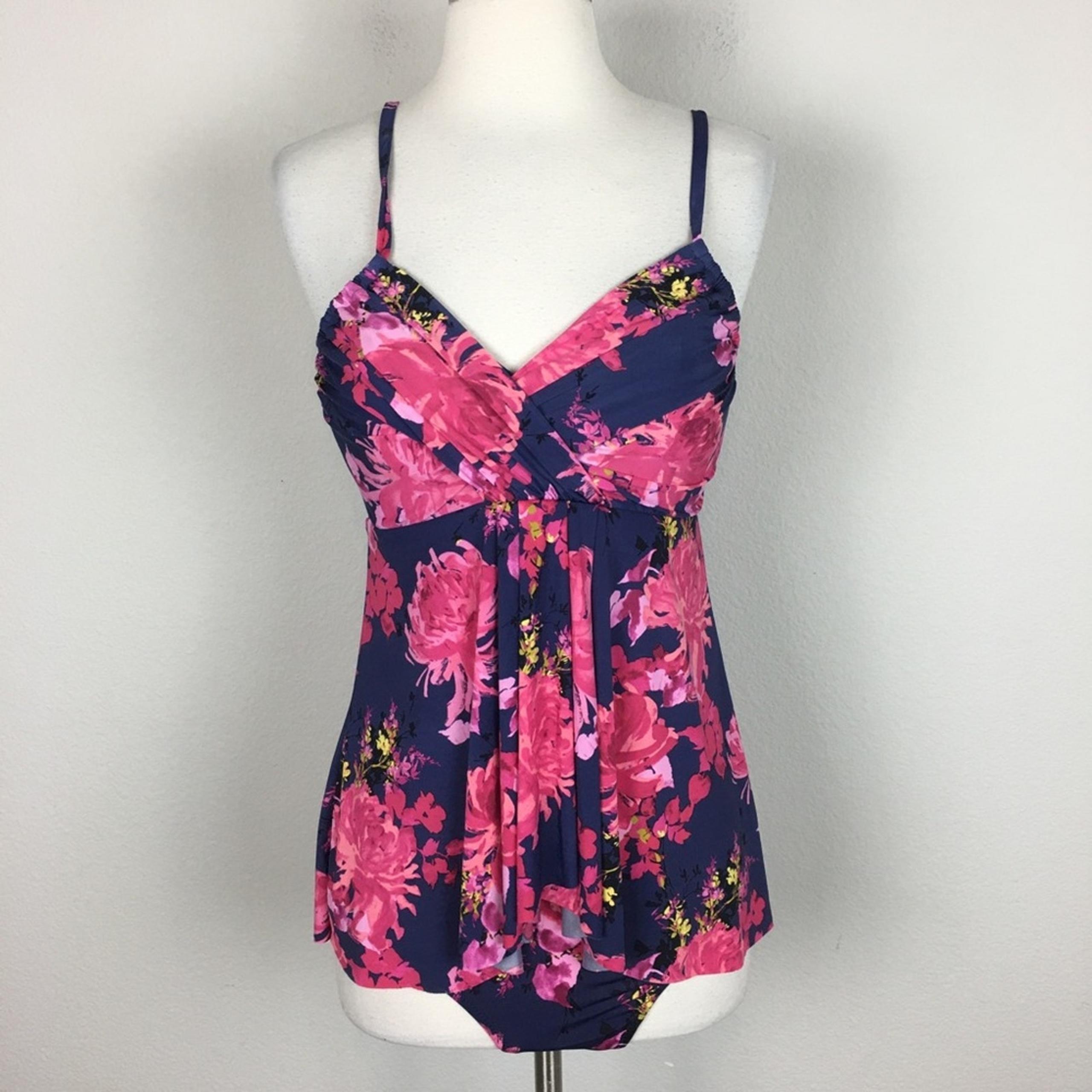 Garnet Hill Navy & Magenta Floral Swim Top 6