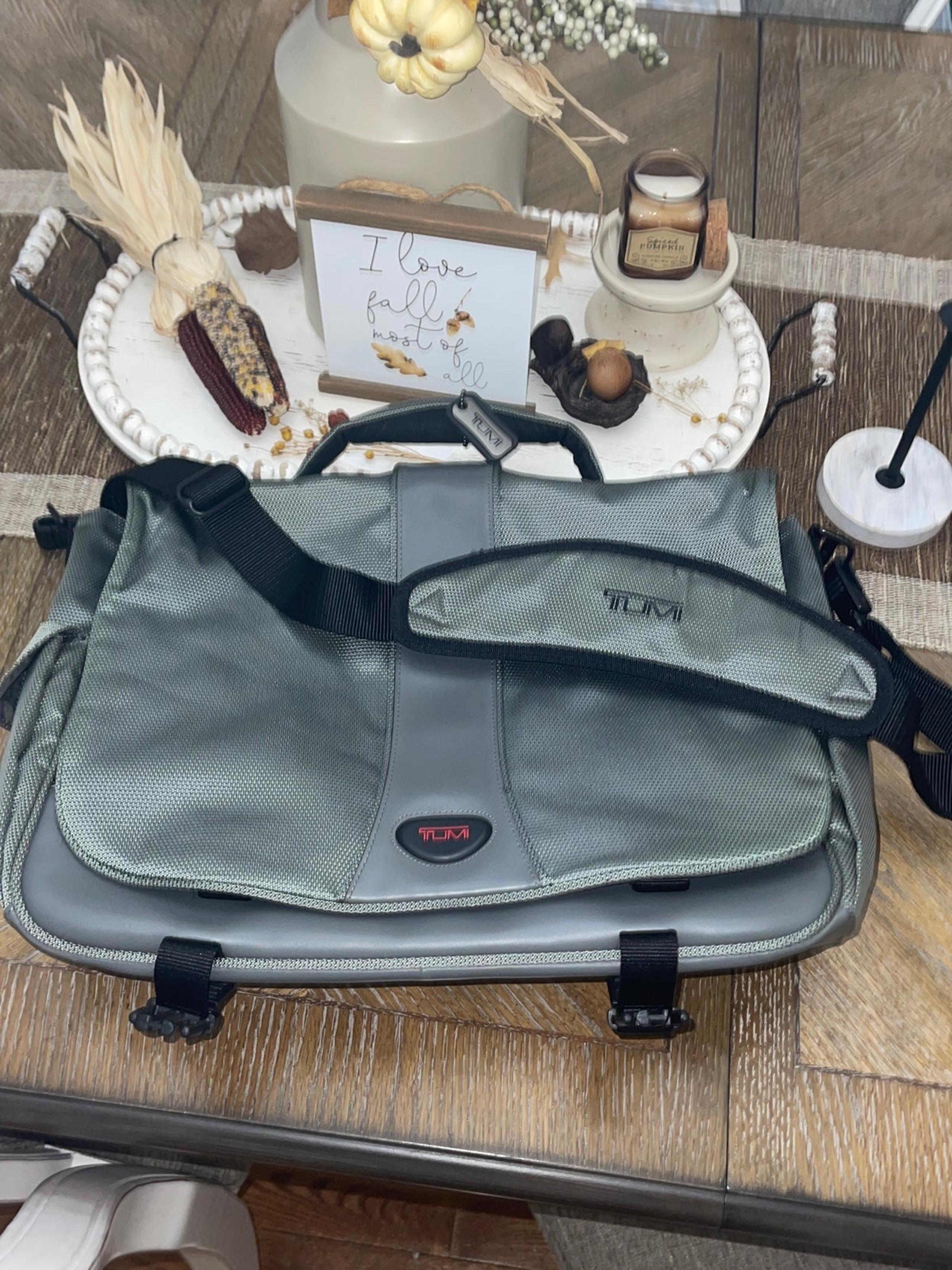 Gray TUMI Brand Computer Bag Shoulder Bag with Multiple Zip Pockets