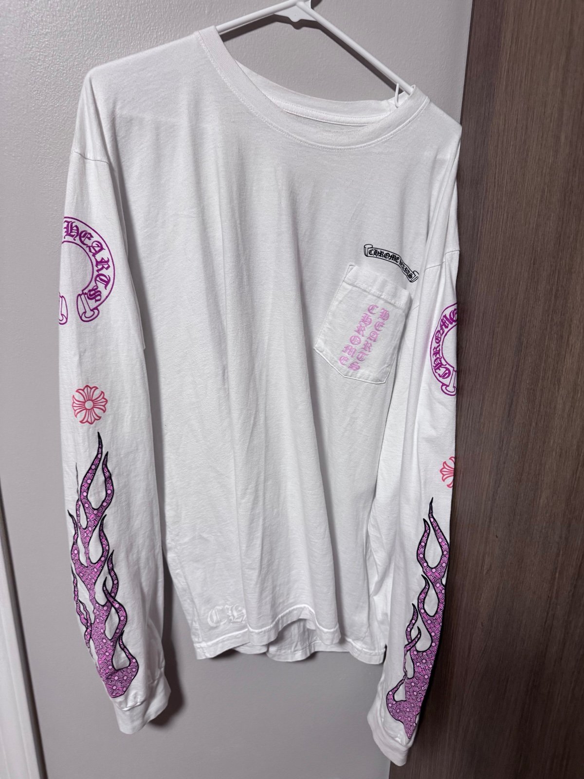 Chrome hearts pink horseshoe all over with pink flames