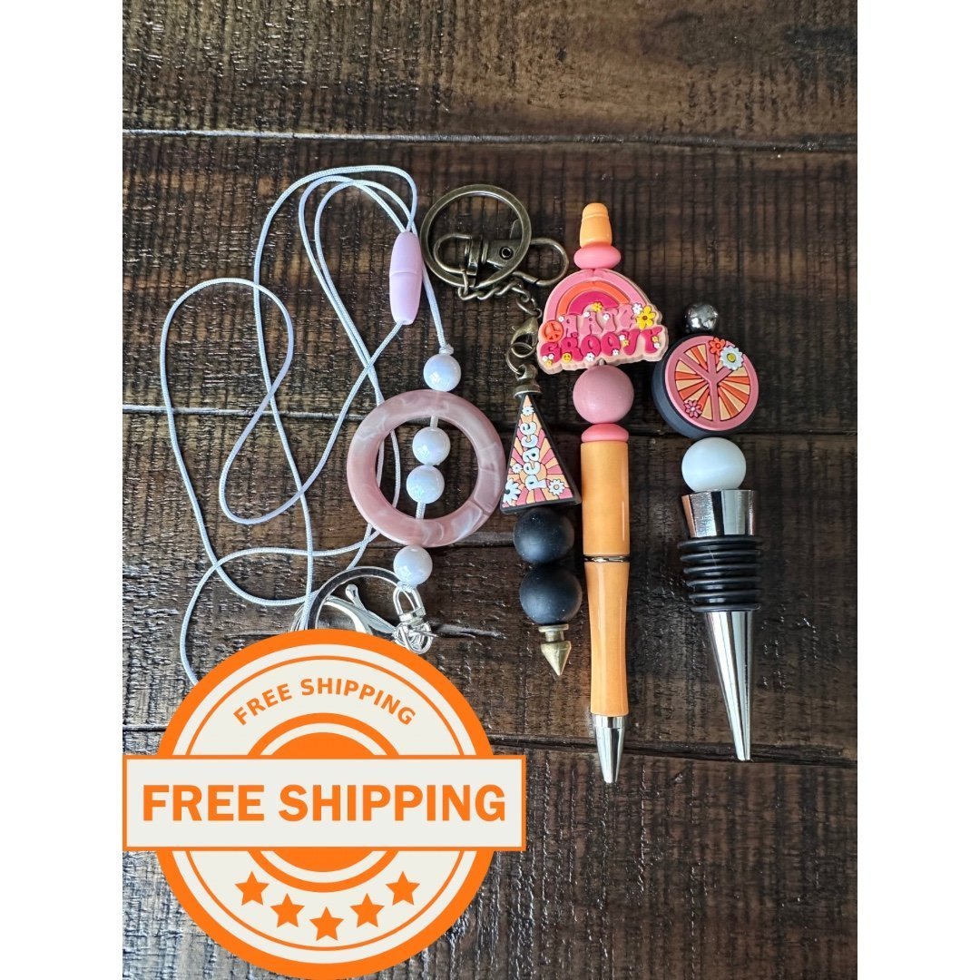 Beaded Set: Pen Keychain Lanyard Wine Stopper