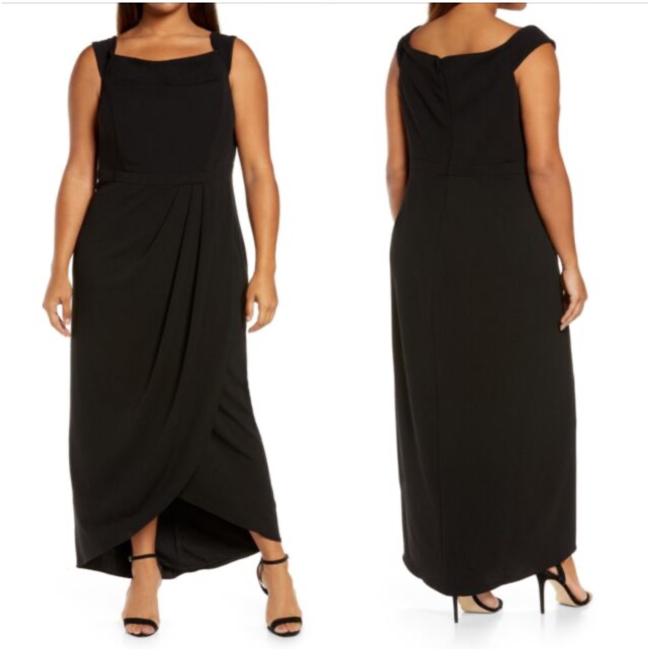 Xscape Black Crepe Tulip Hem Sleeveless Gown Maxi Dress Women's Size 16W NWT