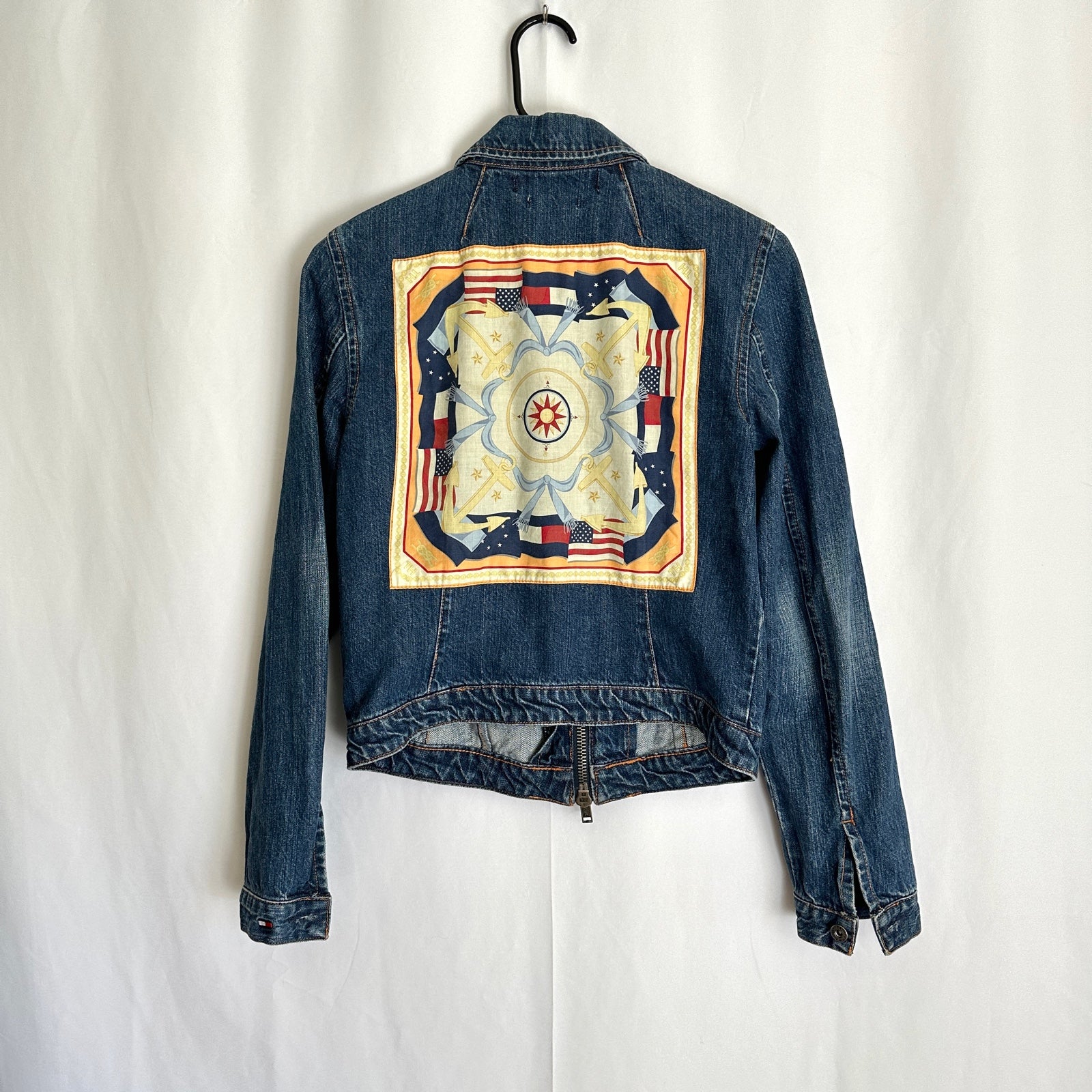 Tommy Hilfiger Women's Nautical Print Long Sleeve Denim Jacket Full Zipper sz SP