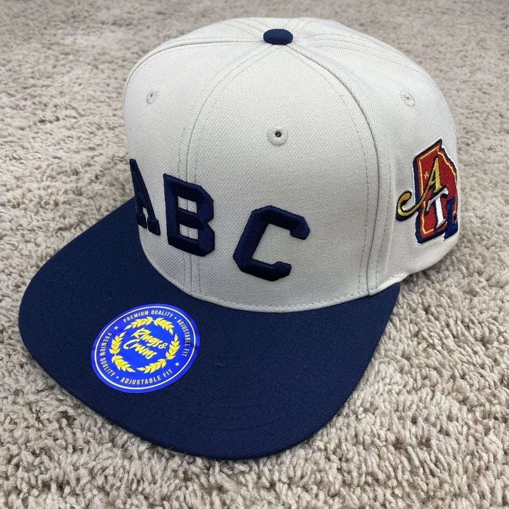 Atlanta Black Crackers Hat Rings & Crwns NLB Side Patch Snapback Cream Navy Cap