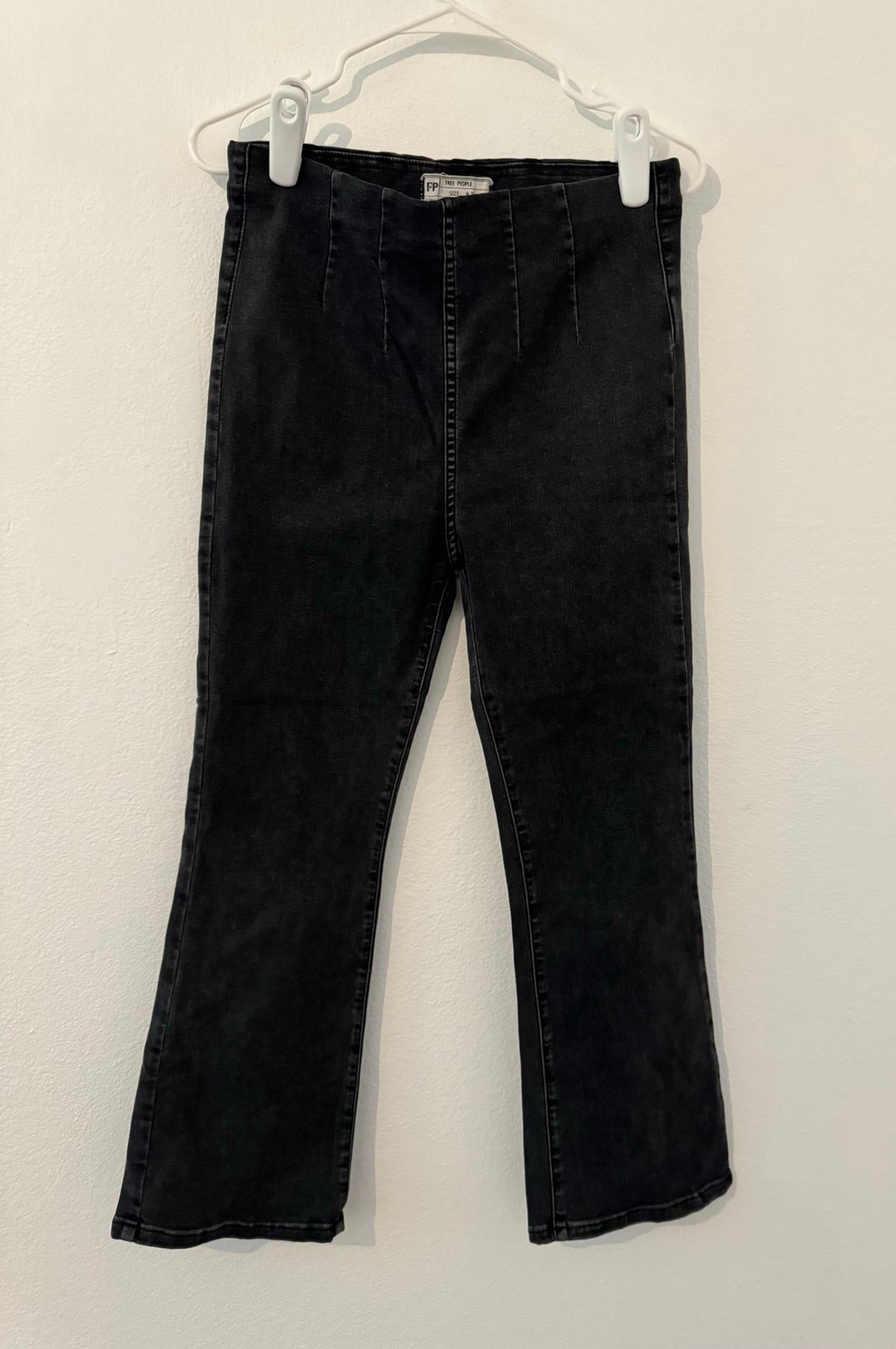 Free People high waist crop bootcut jeans pull on black wash boho size 28