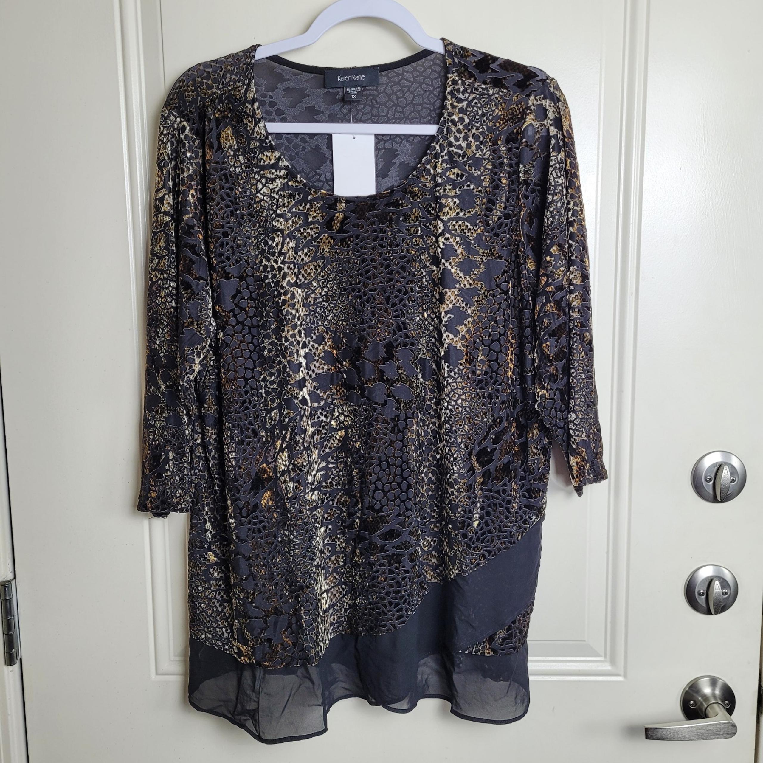NWT Karen Kane Women's Top Blouse Burnout Animal Print Plus Size 1X