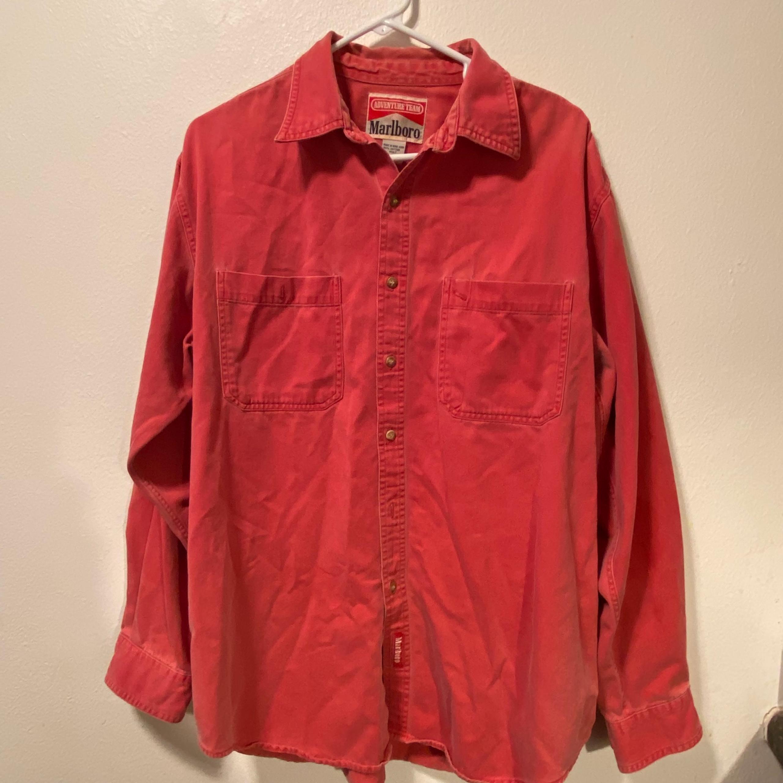 Marlboro Shirt Mens Size Large Vintage Button Down LongSleeve MISSING BUTTON
